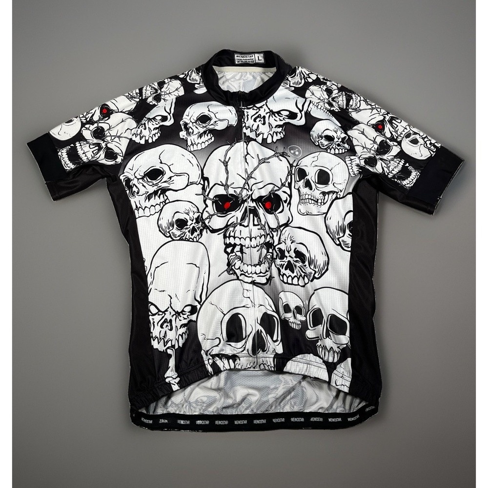 Weimostar Cycling Skulls Jersey Mens Large Full Zip Pockets Biking Bike